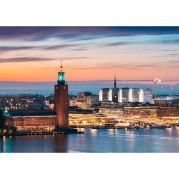 Lais Puzzle - Stockholm, Schweden. Scenic Skyline Blick auf den berühmten Turm von Stockholm City Hall und St. Clara oder Saint Klara Kirche - 1.000 Teile