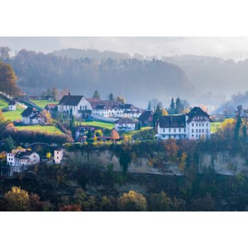 Lais Puzzle - Eine schöne und farbenfrohe neblige Herbstlandschaft rund um die historische Stadt Fribourg, Schweiz - 1.000 Teile