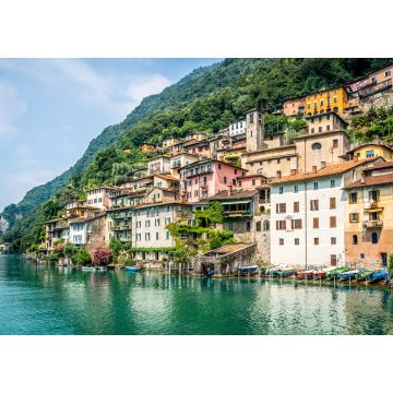 Lais Puzzle - Blick auf das Fischerdorf Gandria mit bunten Häusern am Luganersee an einem schönen Sommertag in der Schweiz - 1.000 Teile