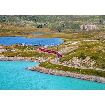 Lais Puzzle - Bernina Express am Weißen See in Ospizio Bernina, Engadin, Schweiz - 1.000 Teile