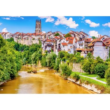 Lais Puzzle - Blick über die Saane auf die Altstadt von Freiburg im Üechtland mit Dom, Schweiz - 1.000 Teile