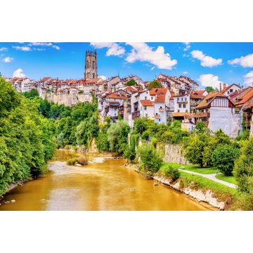 Lais Puzzle - Blick über die Saane auf die Altstadt von Freiburg im Üechtland mit Dom, Schweiz - 2.000 Teile