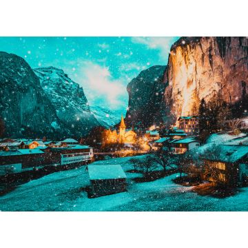 Lais Puzzle - erstaunliches touristisches Alpendorf bei Nacht im Winter mit berühmter Kirche und Staubbach-Wasserfall Lauterbrunnen Schweiz Europa - 1.000 Teile