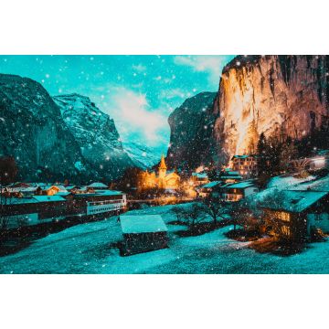 Lais Puzzle - erstaunliches touristisches Alpendorf bei Nacht im Winter mit berühmter Kirche und Staubbach-Wasserfall Lauterbrunnen Schweiz Europa - 2.000 Teile