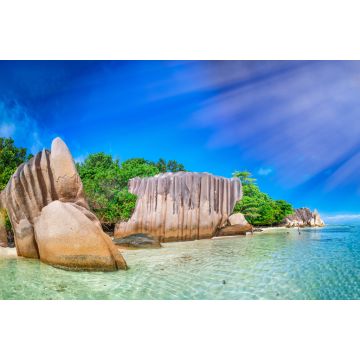 Lais Puzzle - Erstaunlicher Panoramablick auf die Anse Source Argent vom Meer aus. La Digue, Seychellen - 2.000 Teile