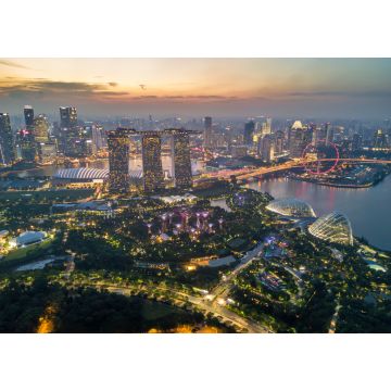 Lais Puzzle - Luftaufnahme des Finanzdistrikts von Singapur bei Sonnenuntergang mit Wolkenkratzern und schönem Himmel. Singapur Stadtzentrum - 1.000 Teile