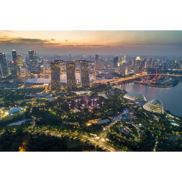 Lais Puzzle - Luftaufnahme des Finanzdistrikts von Singapur bei Sonnenuntergang mit Wolkenkratzern und schönem Himmel. Singapur Stadtzentrum - 2.000 Teile