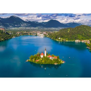 Lais Puzzle - Bled, Slowenien - Panoramablick auf die Skyline des Bleder Sees (Blejsko Jezero) mit der Wallfahrtskirche Maria Himmelfahrt, den Julischen Alpen und der Burg Bled - 1.000 Teile