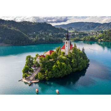 Lais Puzzle - Bled, Slowenien - Schöner Morgen am Bleder See (Blejsko Jezero) mit der Wallfahrtskirche Mariä Himmelfahrt und traditionellen Pletna-Booten - 1.000 Teile