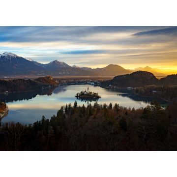 Lais Puzzle - Luftaufnahme des Bleder Sees und der Julischen Alpen, mit der Wallfahrtskirche Mariä Himmelfahrt bei Sonnenaufgang, Slowenien - 1.000 Teile