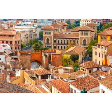 Lais Puzzle - Blick von der Aussichtsplattform Mirador de la Lona auf die Altstadt, den Triumphplatz und das Stadttor Puerta de Elvira, Granada, Andalusien, Spanien - 2.000 Teile