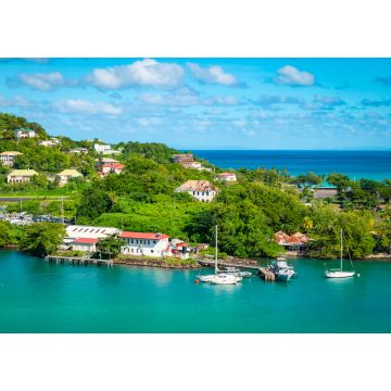 Lais Puzzle - Schöne Aussicht auf den Yachthafen von St. Lucia, Karibik. Häuser entlang und auf dem Hügel in der Nähe des Hafens von Castries - 1.000 Teile
