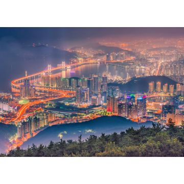 Lais Puzzle - Busan und die Skyline des Stadtzentrums in nebliger Nacht, Südkorea - 1.000 Teile