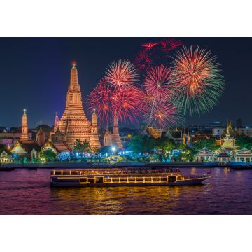 Lais Puzzle - Wat Arun und Kreuzfahrtschiff in der Nacht unter Neujahrsfeier, Bangkok Stadt, Thailand - 1.000 Teile