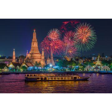 Lais Puzzle - Wat Arun und Kreuzfahrtschiff in der Nacht unter Neujahrsfeier, Bangkok Stadt, Thailand - 2.000 Teile
