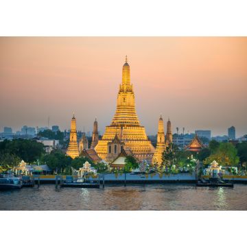 Lais Puzzle - Beleuchteter Tempel der Morgenröte oder Wat Arun und Thonburi Westufer des Chao Phraya River bei Sonnenuntergang. Bangkok, Thailand - 1.000 Teile