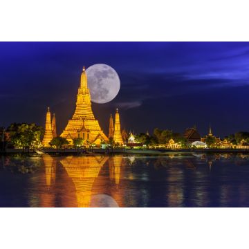 Lais Puzzle - Wat Arun in der Nacht mit Super-Vollmond, Wat Arun in der Nacht mit Licht Gold ist der älteste Tempel des Chao Phraya River und Vollmond in den dunklen Himmel in Bangkok Thailand - 2.000 Teile