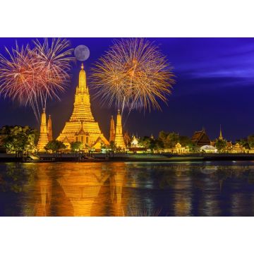 Lais Puzzle - Feuerwerk Countdown Feier Display über Tempel der Morgendämmerung auf der Chao Praya riverside.New Jahr Countdown Feuerwerk am Wat Arun, Bangkok - 1.000 Teile