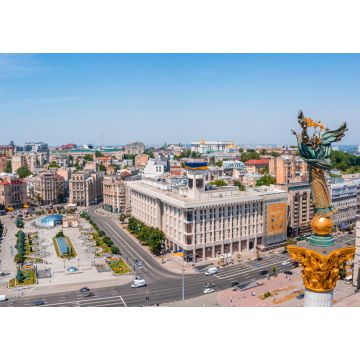 Lais Puzzle - Luftaufnahme der Kiewer Ukraine über dem Maidan Nezalezhnosti Unabhängigkeitsdenkmal. Goldene schöne ukrainische Frau Statue in der Mitte der Stadt - 1.000 Teile