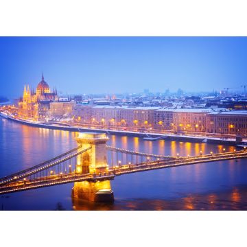 Lais Puzzle - Parlamentsgebäude und Kettenbrücke bei Nacht, Budapest, Ungarn, retro getönt - 1.000 Teile