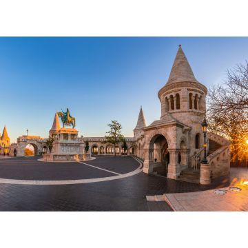 Lais Puzzle - Budapest, Ungarn - Panoramablick auf die Fischerbastei (Halaszbastya) bei Sonnenaufgang mit Herbstlaub und klarem blauen Himmel - 1.000 Teile