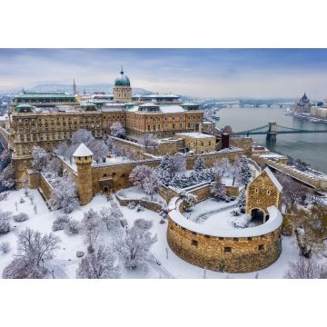 Lais Puzzle - Budapest, Ungarn - Luftaufnahme des verschneiten Königlichen Schlosses Buda von oben mit der Szechenyi Kettenbrücke und dem Parlament von Ungarn im Winter - 1.000 Teile