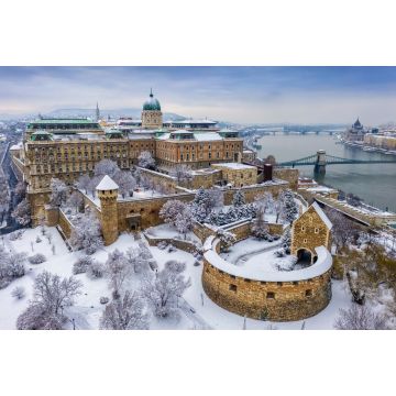 Lais Puzzle - Budapest, Ungarn - Luftaufnahme des verschneiten Königlichen Schlosses Buda von oben mit der Szechenyi Kettenbrücke und dem Parlament von Ungarn im Winter - 2.000 Teile