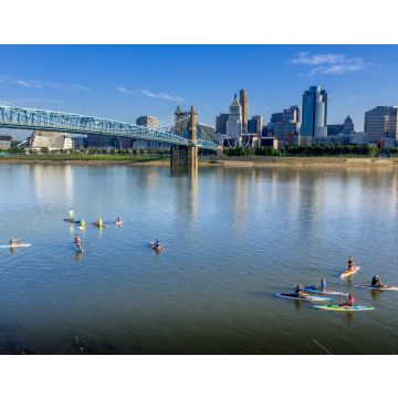 Lais Puzzle - Panoramablick auf das Stadtzentrum von Cincinnati mit der historischen Roebling-Hängebrücke über den Ohio River - 40, 100, 200, 500, 1.000 & 2.000 Teile