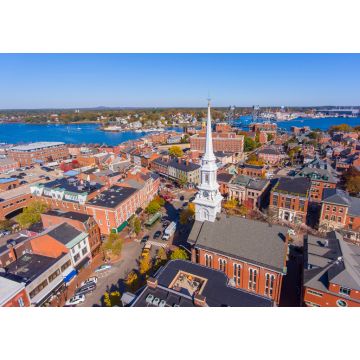 Lais Puzzle - Portsmouth historisches Stadtzentrum Luftaufnahme am Market Square mit historischen Gebäuden und North Church auf Congress Street in der Stadt Portsmouth, New Hampshire NH - 1.000 Teile