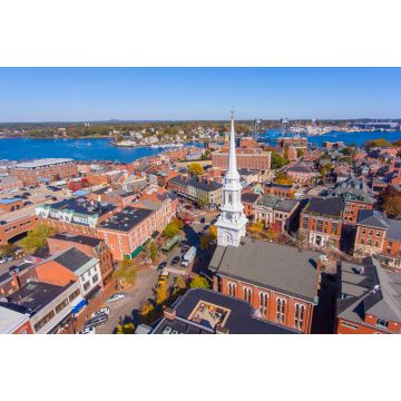 Lais Puzzle - Portsmouth historisches Stadtzentrum Luftaufnahme am Market Square mit historischen Gebäuden und North Church auf Congress Street in der Stadt Portsmouth, New Hampshire NH - 2.000 Teile