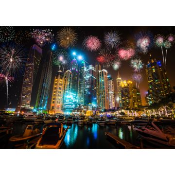 Lais Puzzle - Feuerwerk am nächtlichen Jachthafen von Dubai, Vereinigte Arabische Emirate - 1.000 Teile