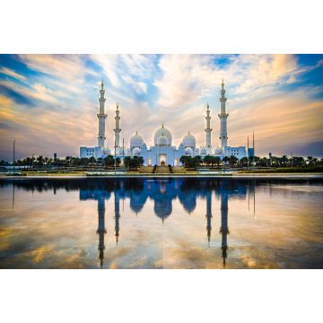 Lais Puzzle - Große Sheikh-Zayed-Moschee und Spiegelung im Springbrunnen bei Sonnenuntergang - Abu Dhabi, Vereinigte Arabische Emirate - 2.000 Teile
