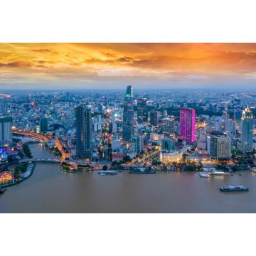 Lais Puzzle - Luftaufnahme von Ho-Chi-Minh-Stadt Skyline und Wolkenkratzer in der Mitte des Herzens Geschäft in Ho-Chi-Minh-Stadt im Zentrum. Panorama der Stadtlandschaft auf Saigon Fluss in Ho Chi Minh Stadt in Vietnam bei Sonnenuntergang Szene - 2...