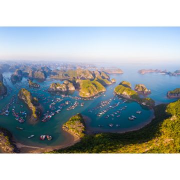 Lais Puzzle - Luftaufnahme des Sonnenuntergangs in der Bucht von Lan Ha und der Insel Cat Ba, Vietnam, einzigartige Kalksteinfelseninseln und Karstformationen im Meer, schwimmende Fischerdörfer und Fischfarmen - 1.000 Teile