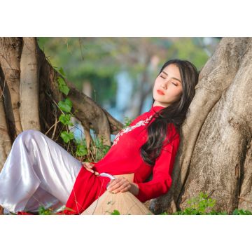 Lais Puzzle - Porträt eines vietnamesischen Mädchens im traditionellen roten Kleid - 1.000 Teile