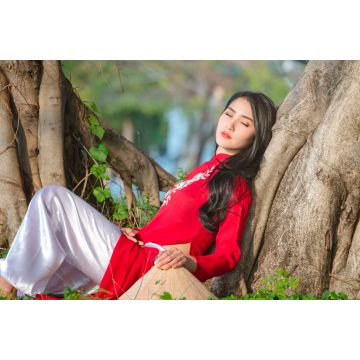 Lais Puzzle - Porträt eines vietnamesischen Mädchens im traditionellen roten Kleid - 2.000 Teile