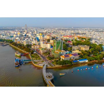 Lais Puzzle - Luftaufnahme der Liebesbrücke oder des Ninh-Kieu-Kais im Stadtzentrum von Can Tho City, Vietnam - 2.000 Teile
