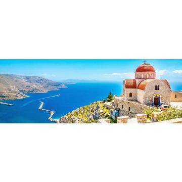 Lais Puzzle - Abgelegene Kirche mit roter Bedachung auf einer Klippe, Griechenland, Panorama - 1.000 Teile