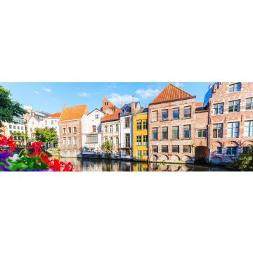 Lais Puzzle - alte Stadthäuser an einem Kanal in Gent, Belgien, Panorama - 1.000 Teile