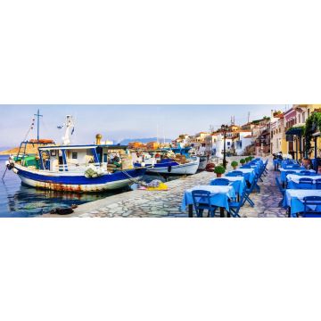 Lais Puzzle - Traditionelle Griechenland-Serie - Insel Chalki mit alten Booten und Tavernen, Panorama - 1.000 Teile