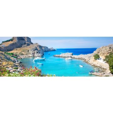Lais Puzzle - Lindos - Panoramablick auf die Bucht von St. Paul mit der Akropolis von Lindos im Hintergrund (Rhodos, Griechenland), Panorama - 1.000 Teile