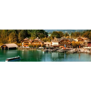 Lais Puzzle - Schönau am Königssee, Germany - September 9, 2018: Electric tourist boats on beautiful lake Konigssee pier Berchtesgaden National Park Bavaria Germany, Panorama - 1.000 Teile