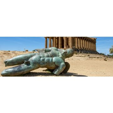 Lais Puzzle - Bronzestatue des Ikarus vor den Ruinen des Concordia-Tempels im Tal der Tempel bei Agrigento auf der italienischen Insel Sizilien, Panorama - 1.000 Teile