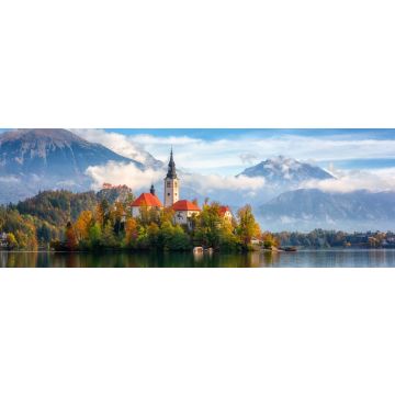 Lais Puzzle - Berühmter alpiner Bleder See (Blejsko jezero) in Slowenien, wunderschöne Herbstlandschaft. Scenic Blick auf den See, Insel mit Kirche, Burg Bled, Berge und blauer Himmel mit Wolken, Outdoor-Reise Hintergrund, Panorama - 1.000 Teile