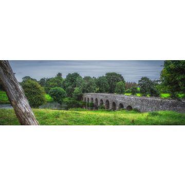 Lais Puzzle - Alte Bective Bridge aus dem 12. Jahrhundert mit Steinbogen über den Fluss Boyne mit großem Baumstamm, umgeben von grünen Feldern und Wäldern, Grafschaft Meath, Irland, Panorama - 1.000 Teile