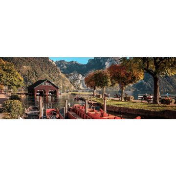 Lais Puzzle - Wunderschöne Naturszene des Traunsees. Erstaunliche Herbstlandschaft der österreichischen Alpen in Traunstein, Österreich, Europa. Konzept eines idealen Erholungsortes. Beliebtes Reiseziel, Panorama - 1.000 Teile