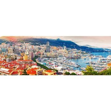 Lais Puzzle - Fürstentum Monaco. Malerischer Panoramablick auf Monaco bei Sonnenuntergang. Blick auf Wohngebäude, Casino, Hafen mit Luxusyachten. Monaco ist ein beliebtes Reiseziel für Glücksspiel, Panorama - 1.000 Teile