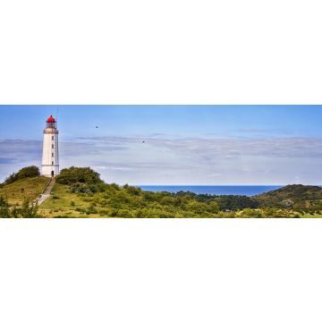Lais Puzzle - Blick auf den Leuchtturm Dornbusch auf der Insel Hiddensee über der Ostsee, Mecklenburg, Deutschland, Panorama - 1.000 Teile