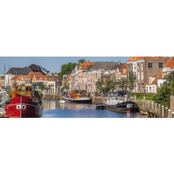 Lais Puzzle - Panorama eines Kanals mit alten Schiffen und historischen Häusern in Zwolle, Panorama - 1.000 Teile