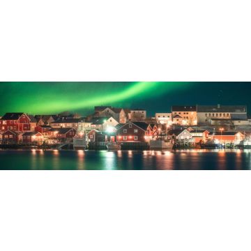 Lais Puzzle - Nordlicht über Fischerdorf auf Lofoten, Panorama - 1.000 Teile